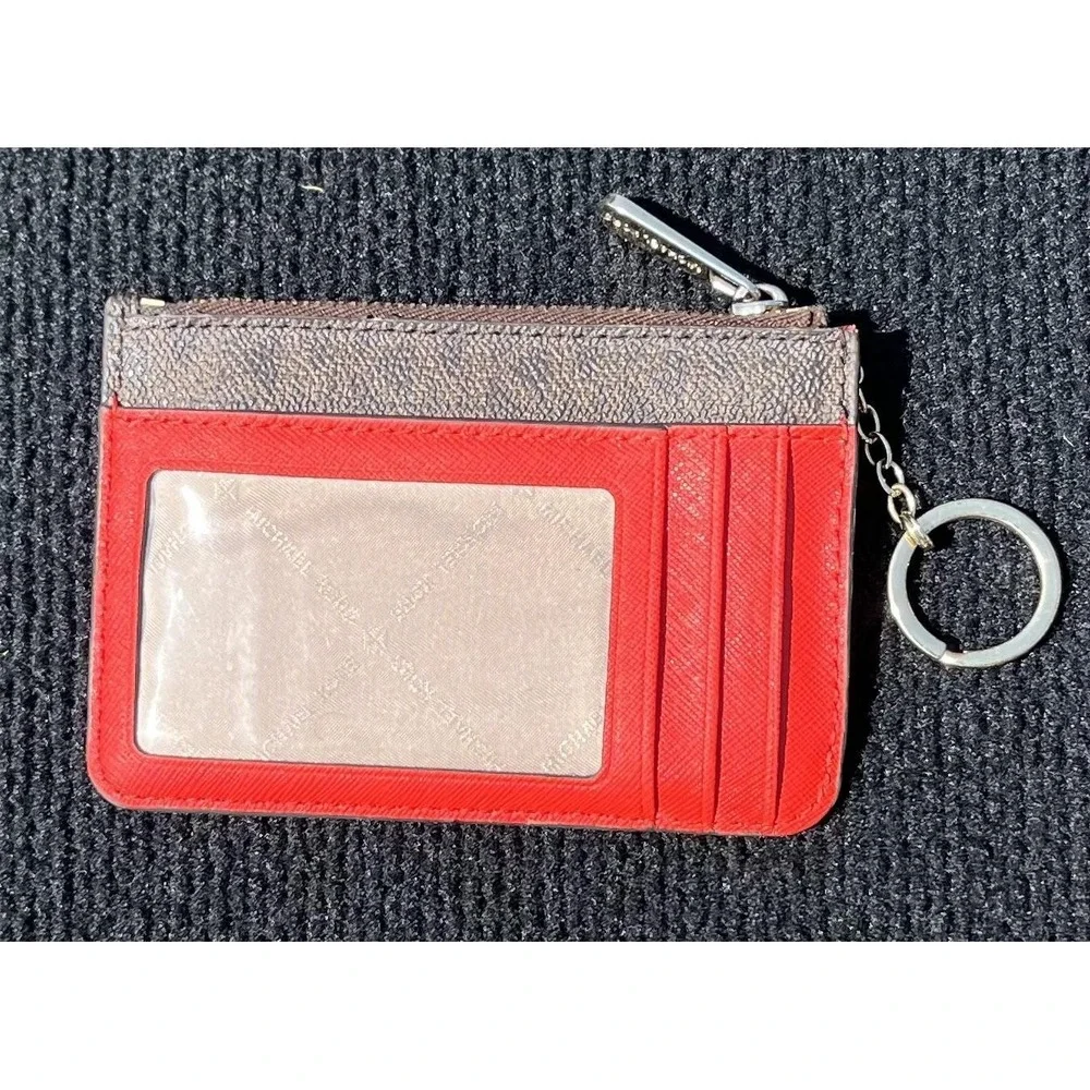 Michael Kors Card Holder Wallet Womens‎ Keychain ID Zip Coin Purse Leather